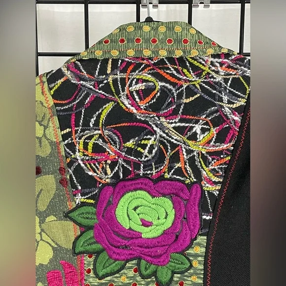 Vintage lulu h floral iridescent green unique coat button down size m - Picture 15 of 16